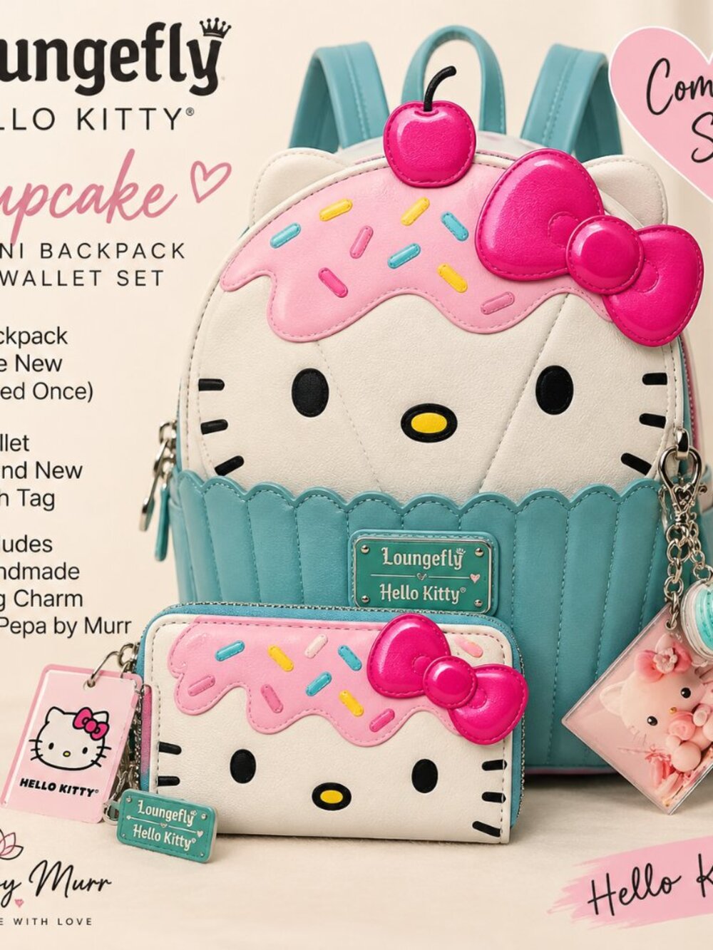 Loungefly Hello Kitty Cupcake Mini Backpack & Wallet Set